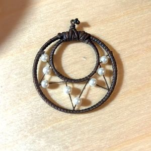 Vintage pearl string woven hoop charm